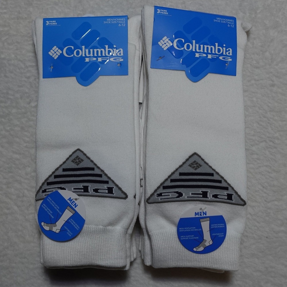 PACK OF 2 Columbia PFG Crew Socks Men 6-12 Performance Fishing Arch Support